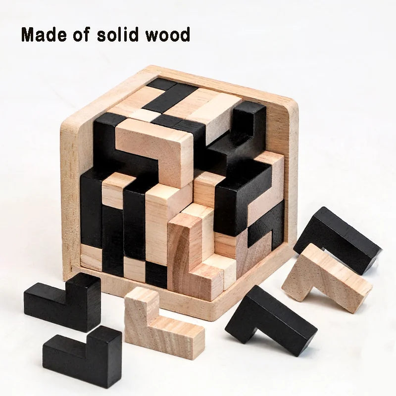 3D Cube Puzzle Luban Interlocking Creative Educational Wooden Toy Brain Mind Early Learning Game Gift For Children Letter