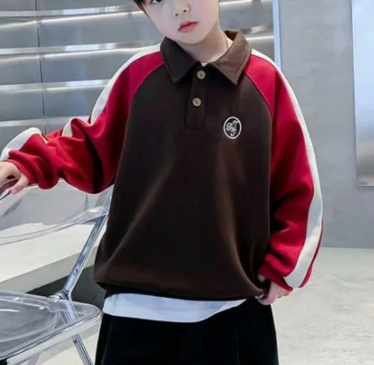 Fan-Only Boys' No Hood Collar Sweatshirt - Spring & Autumn New Arrival Stylish Kids' Polo Shirt