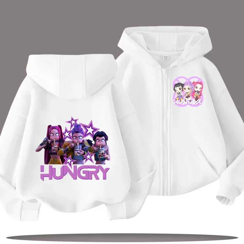 Funny Zip Up Sweatshirts Kpop Demon Hunters Hoodie Children Clothes Kid Girl Boy Sweatshirt Zipper Hoody Baby Casual Top