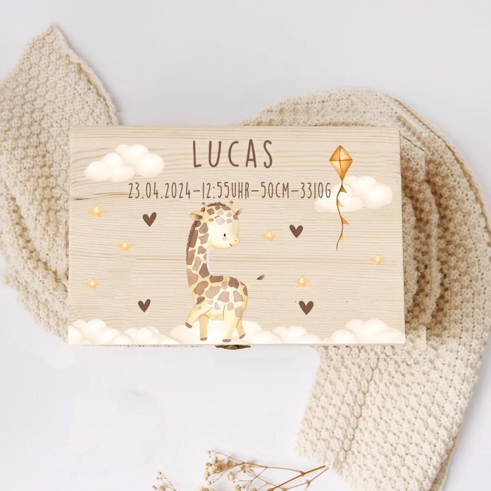 Baby Memory Box Custom Name Memory Boxes Animal Rainbow Print Wood Kid Memories Case Custom Child Birthday Shower Gift