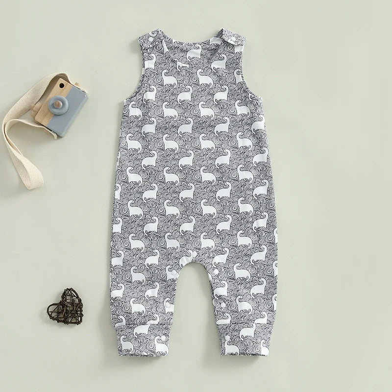 Infant Boy Romper Sleeveless Round Neck Printed Jumpsuit Toddler Playsuit Summer Outfit for Baby Boys