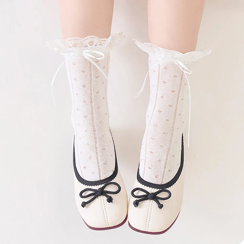 3/6 Pairs Girls Socks White Princess Lace Socks Kids Girl Breathable Children Socks Comfortable Mid Tube Socks For Girls