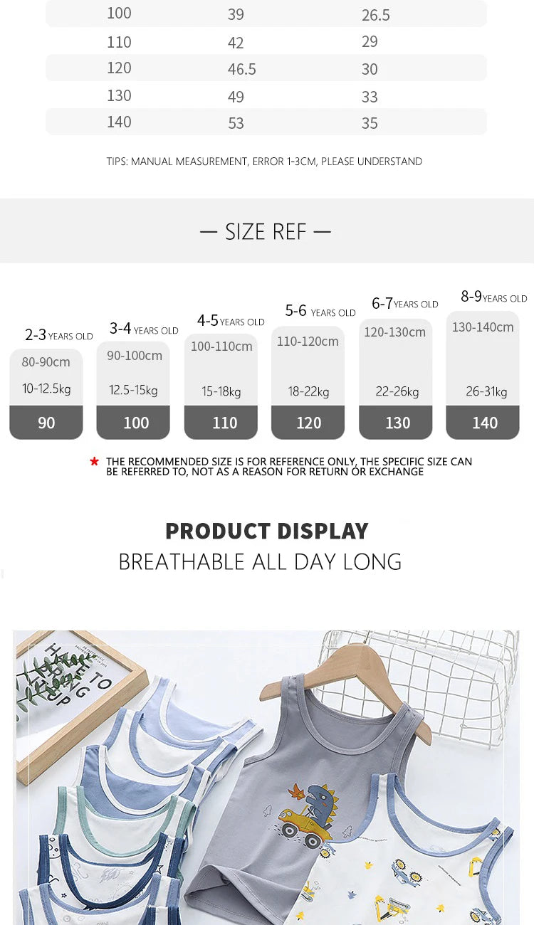 2025 Summer Kids Tanks Top Children's Vest Baby Underwear Clothing Cartoon Printed Top Cotton T-shirt Boys Sleeveless Tank 0-8 Y