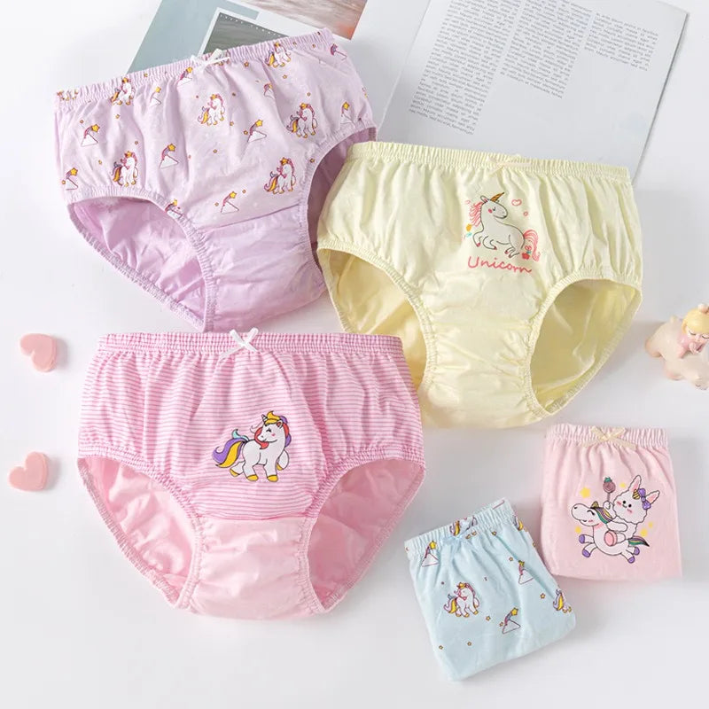 5Pcs / Set Girls Underwear Cotton Cute Unicorn Pattern Little Girls Panties Breathable Comfort Kids Hipster Briefs