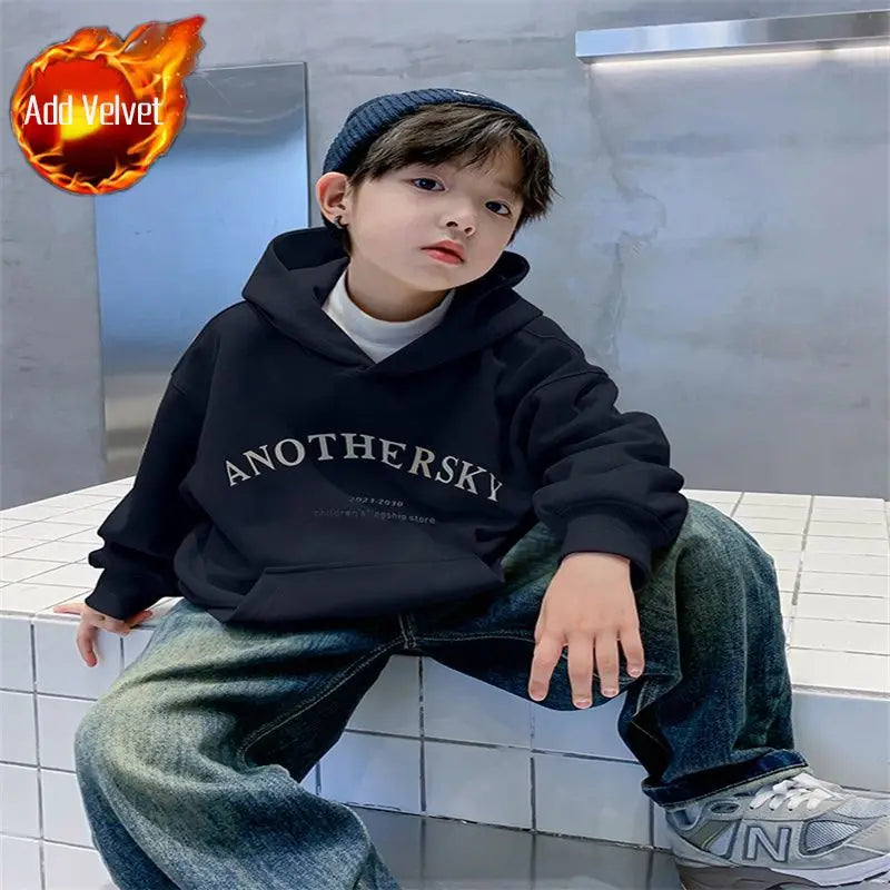 Boys' Korean-Style Oversized Hooded Sweatshirt for Spring & Autumn 2025 New Arrival - Medium/Large Size Stylish Kids Top