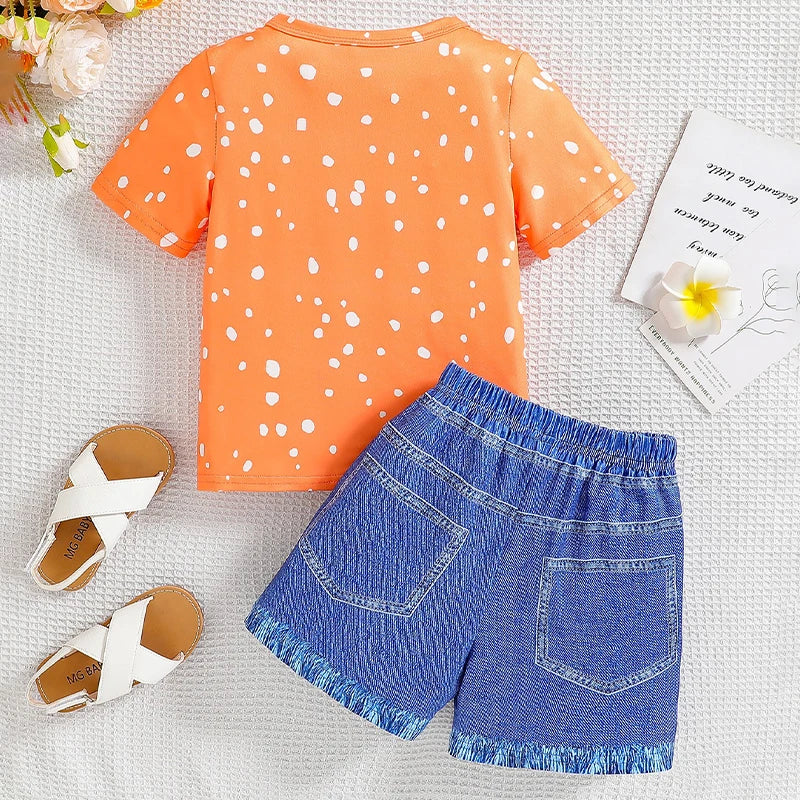 Baby Girls Clothing Set Summer New Kids Leopard Print Short Sleeve T-Shirt Shorts 2Pc Suit for 4-7Year Children Fashion Outfits