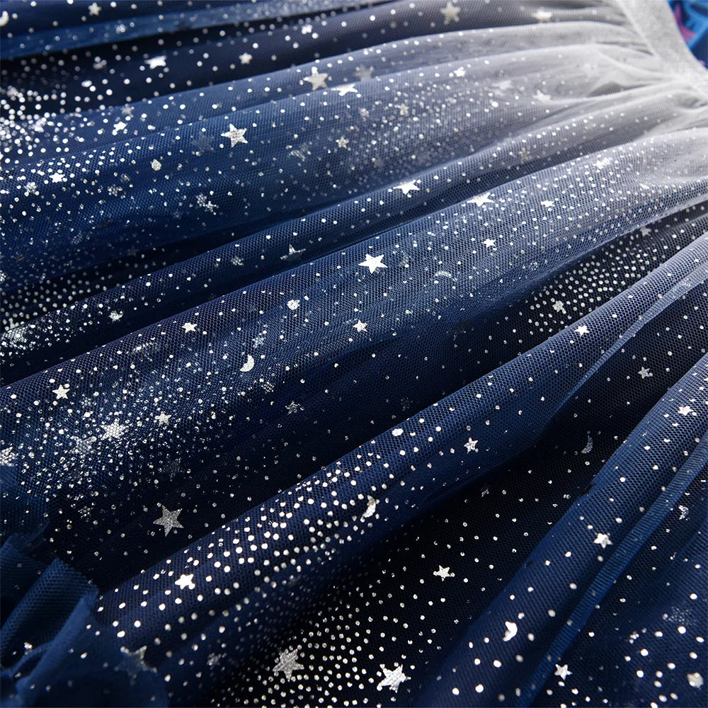 Toddlers Sleeveless Polyester Dress Kids Stars Flamingo Pineapple Print Dress Kids Starry Gradient Tulle Mesh Elegant Dress