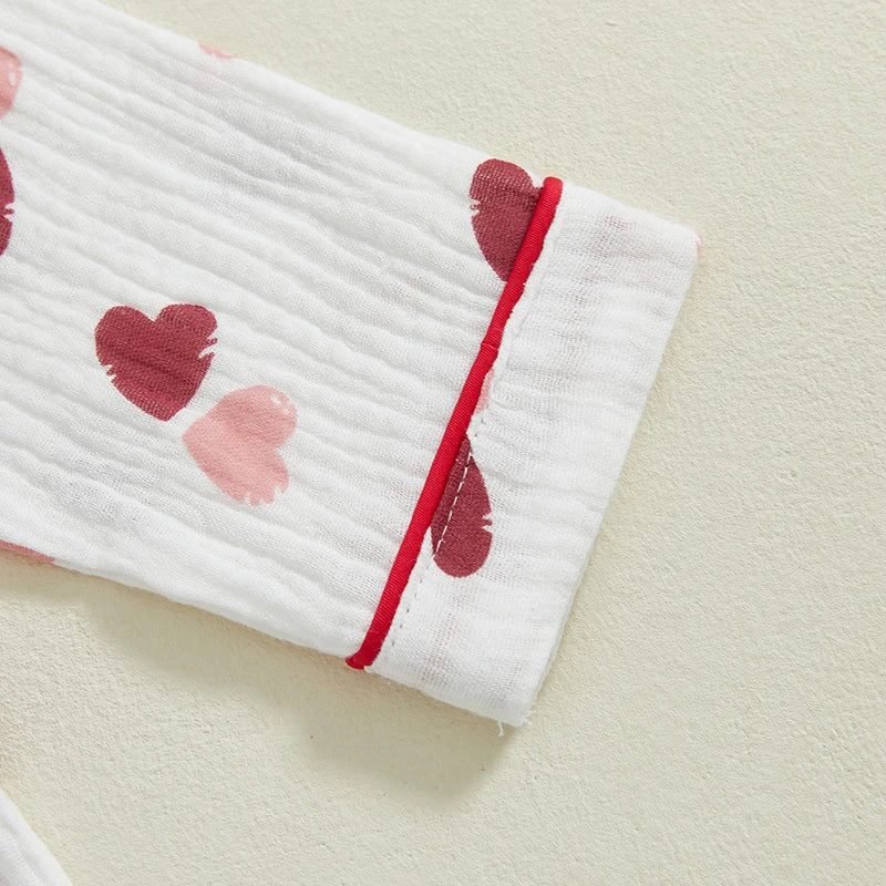 Girls Pajama Set Cute Heart Patterned Long Sleeve Top with Cozy Elastic Waist Pants for a Good Night s Sleep