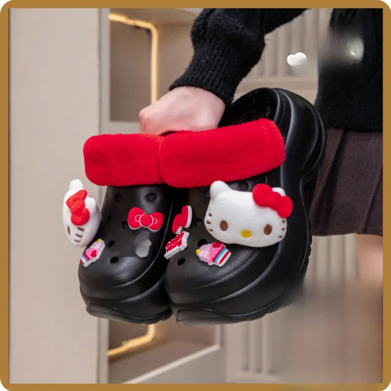 Kids' Slippers House Slipper Cotton EVA Cat Winter Shoes For Girls Warm Anti-slip Thick Bottom Black White Shoes Size 35-40