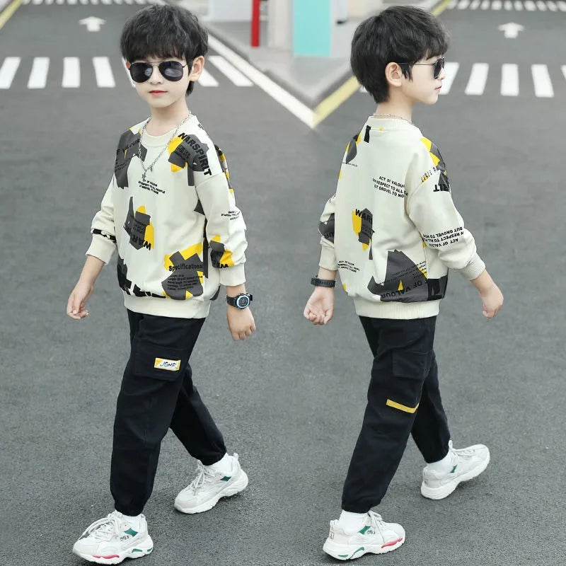 2025 New Arrival Boys' Mid-Large Size Sporty Two-Piece Spring & Autumn Kids Clothing Set - Stylish Outfit for Children