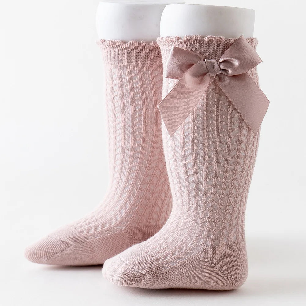 Limit quantity 0-2Y Children Girls Royal Style Bow Knee High Fishnet Socks Baby Toddler Bowknot Socks Kid Hollow Out Sock Sox