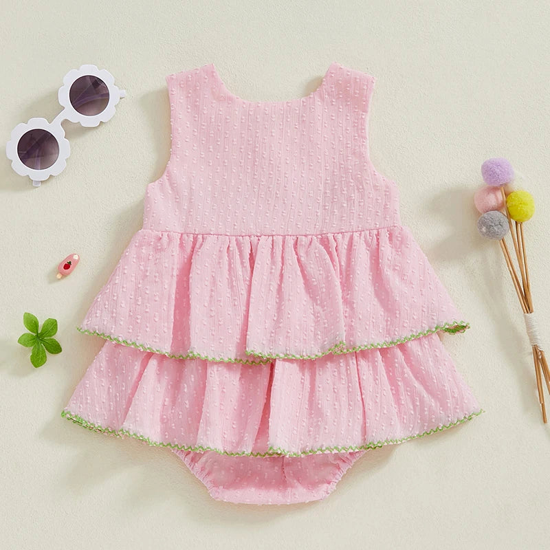 Infant Floral Print Sleeveless Romper Dress with Ruffle Detail and Bow Tie Newborn Summer Playsuit Outfit
