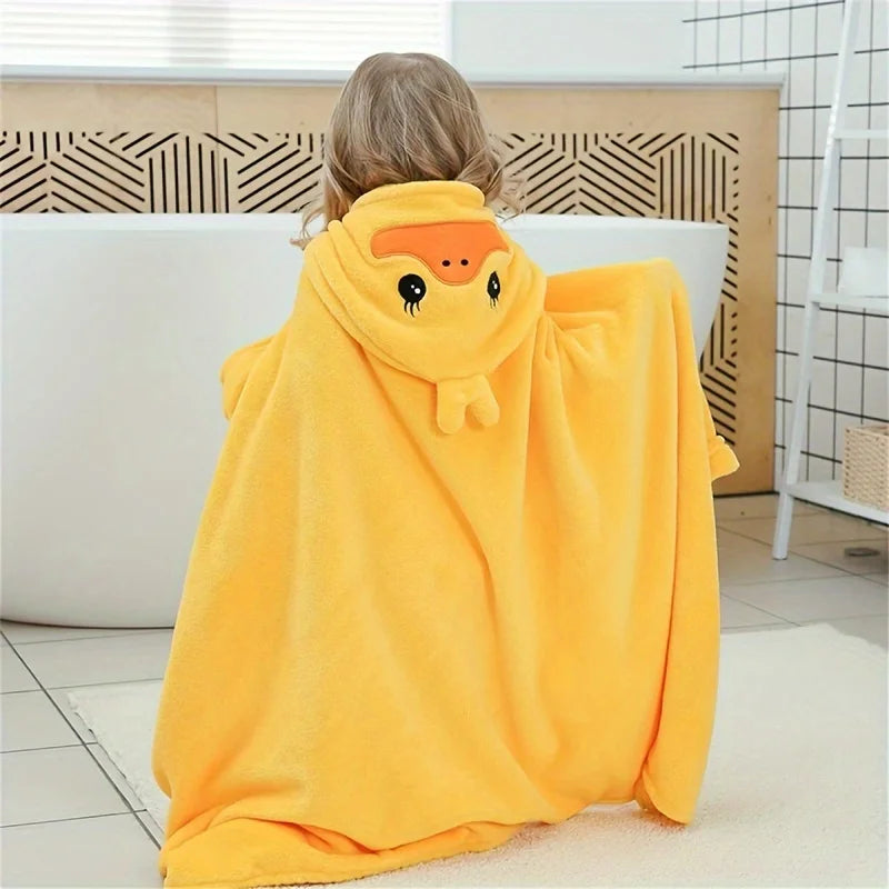Hooded Bath Towel Soft Plush Baby Bath Towel Absorbent Cartoon Duck Pattern Bathrobe Great Christmas Gift for Infants Toddlers