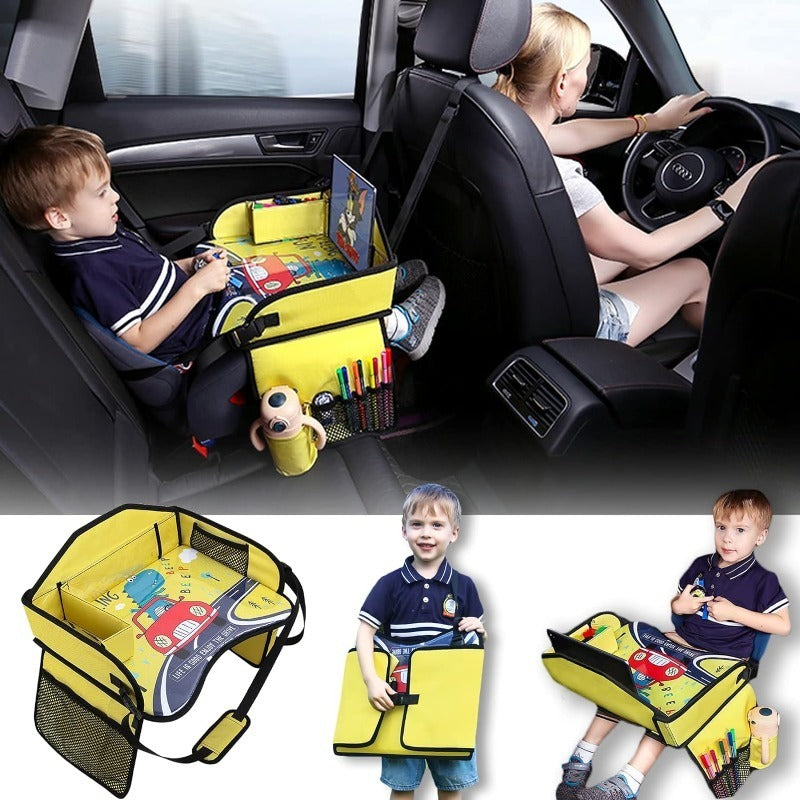Kids Travel Tray for Toddler & Kids Car Seat, Lap Tray for Airplane, Carseat Table Tray with Organizer for Road Trip Activities