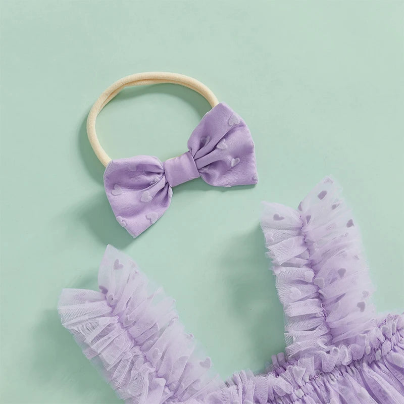 Toddler Girls Floral Print Ruffle Sleeve Romper Dress with Matching Headband Set for Summer Beach Outfit