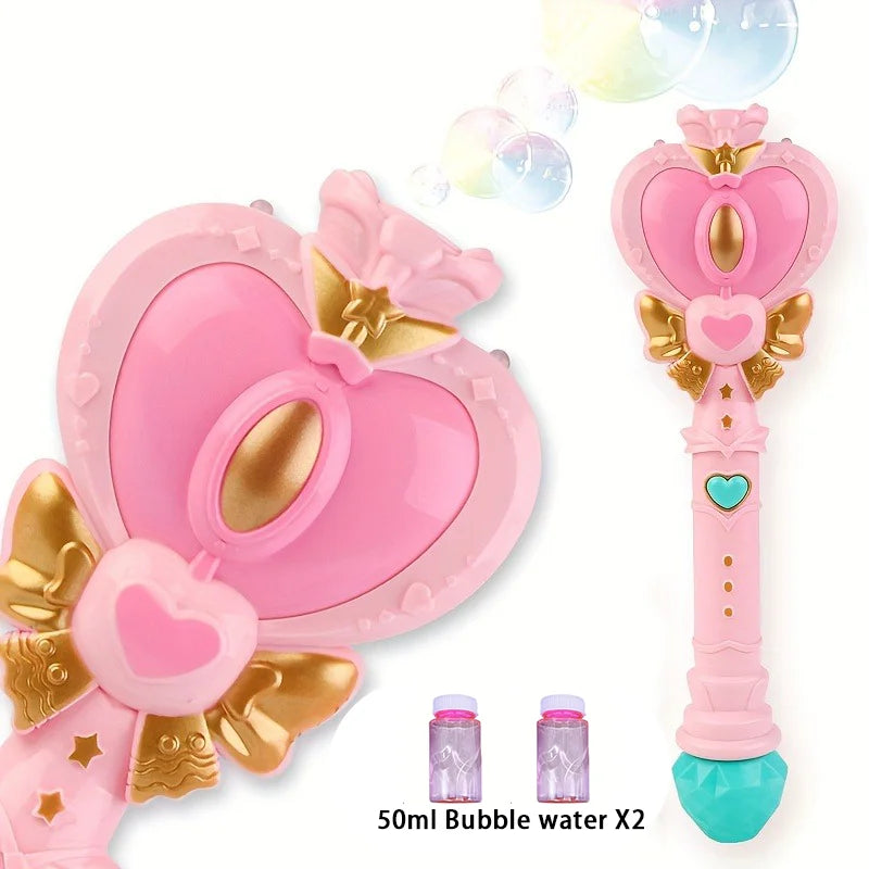 Magic Wand Bubble Machine with Solution for Boys and Girls Toy Bubble Blower With Princess & Fairy Stick Electric Bubble Machine