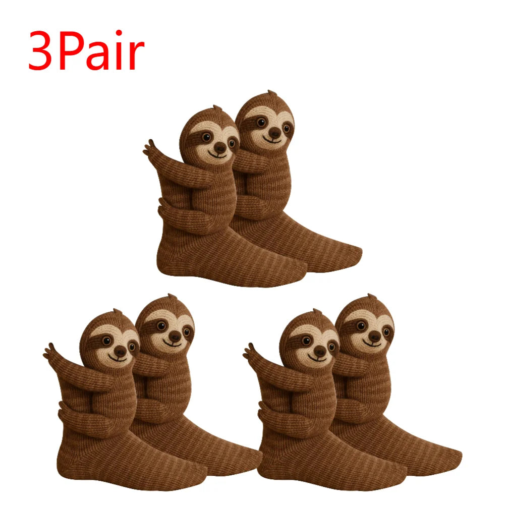 1-3 Pair 3D Knitted Animal Socks Warm Thick  Breathable Middle Tube Socks Cute Floor Socks Christmas Gift For Kids Adults ﻿