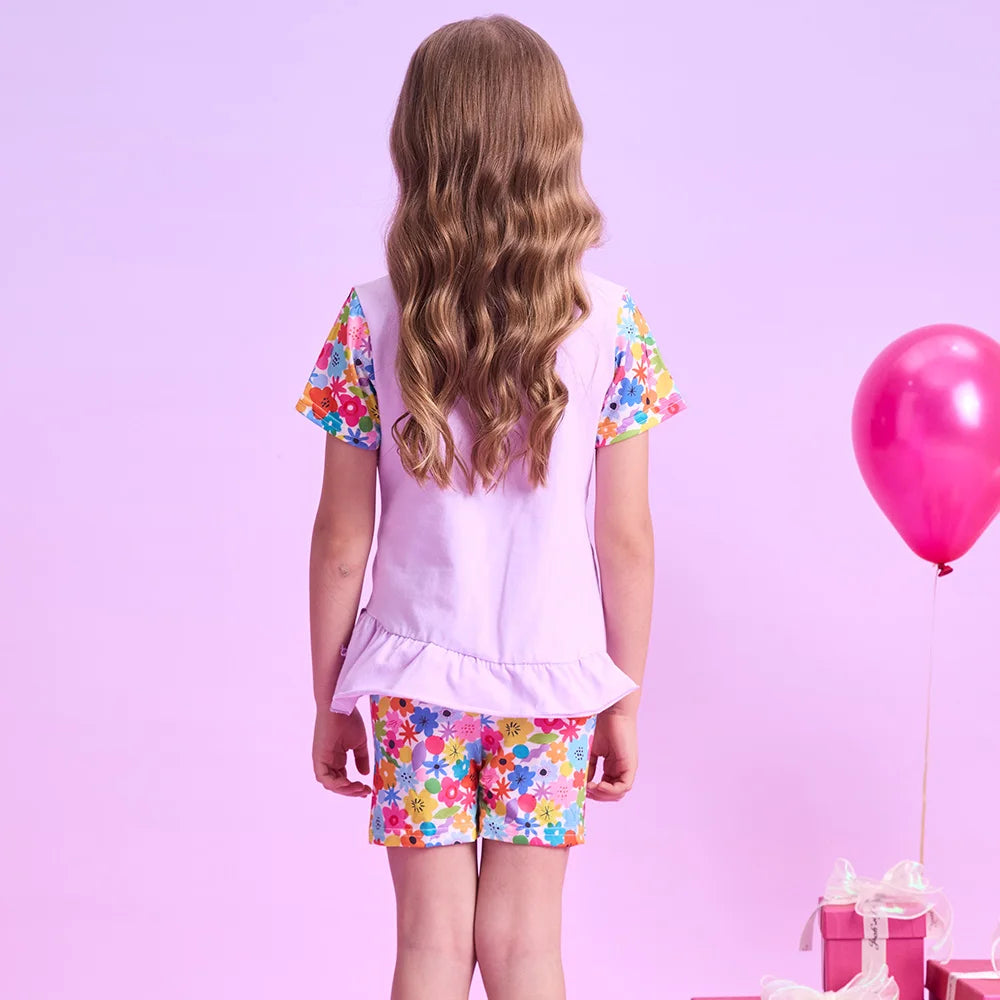 VIKITA Girls Clothing Sets for Summer Kids Rabbit Floral Print Cotton Short Sleeve T Shirt and Pants 2 Pcs Suit Clothes Sets