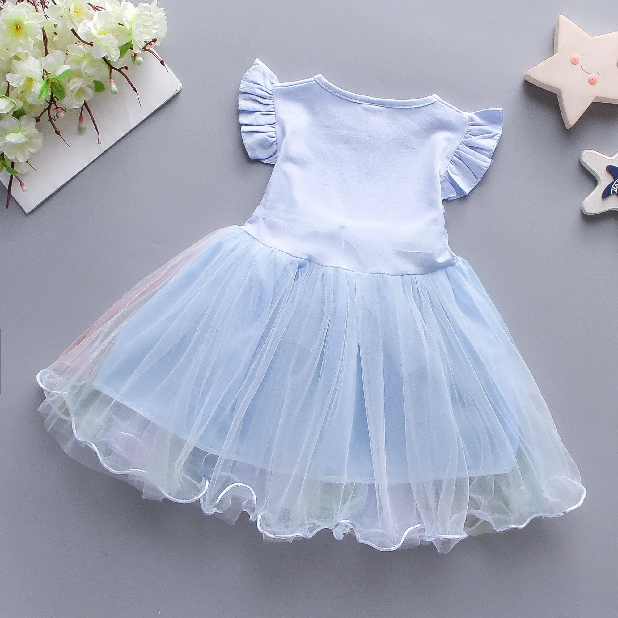Summer Girls' Dress Children's Wear New Cartoon Cloud Little Horse Rainbow Gradient Mesh Sleeveless Children's Dress