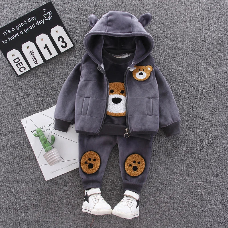 New Winter Baby Girls Clothes Suit Children Boys Thicken Warm Hooded Vest T-Shirt Pants 3Pcs/Set Toddler Costume Kids Tracksuits