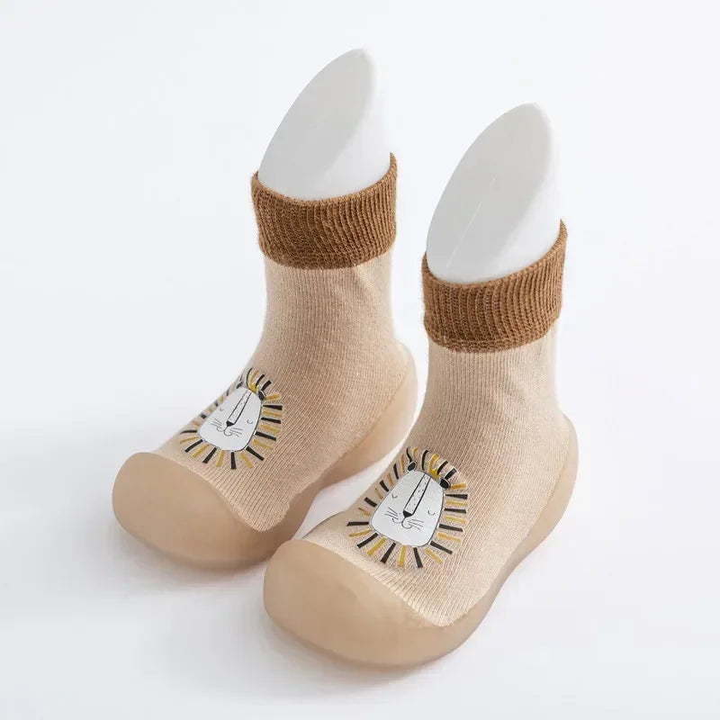 Cute Baby Walking Shoes Soft Soled Knitted Cotton Socks Children's Socks Shoes Hot Stamping Cartoon Anti Kick Toe Caps