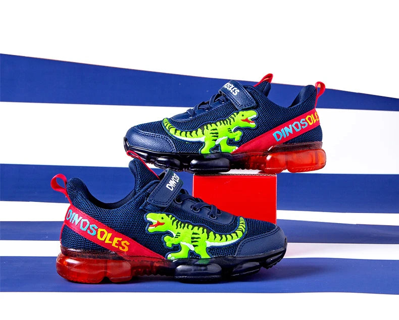 EXDINO T-REX LED 2-9Y Boys Spring Autumn Mesh Tennis Shoes Glowing Children's Kids Flashing Jelly Sole Light Up Casual Sneakers