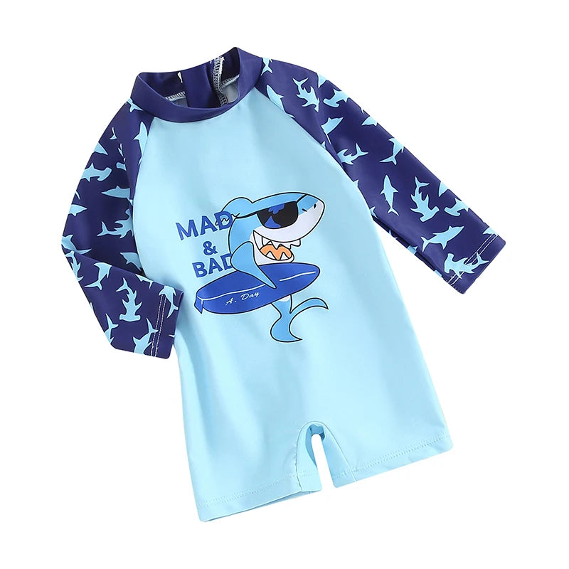 Children s Boys Summer Swimwear Cute Shark Print Short Sleeve Rash Guard Swimsuit Beachwear Bathing Suit for Kids