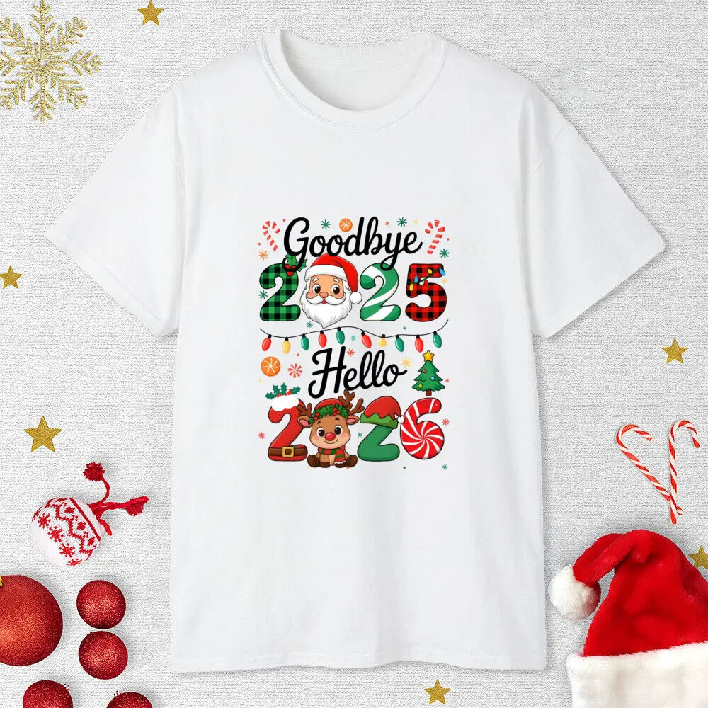 Goodbye 2025 Hello 2026 Christmas Matching Tshirt Father Mother Son Daughter Clothes Holiday Xmas Party Family T-shrits Outfits