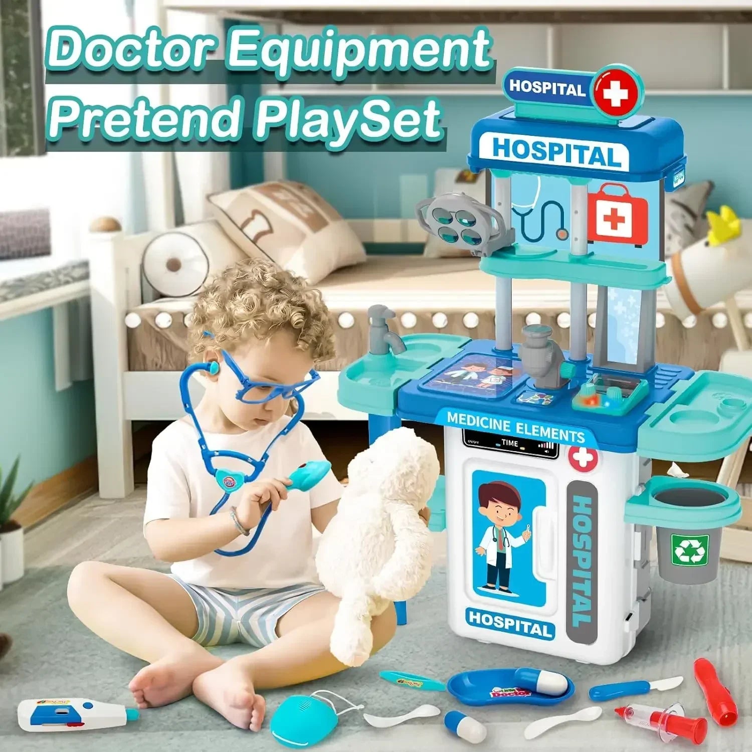 2 in 1 Doctor Kit for Kids Pretend Play Medical Station with Stethoscope Thermometer Sounds & Lights Doctor Toys for Boys Girls