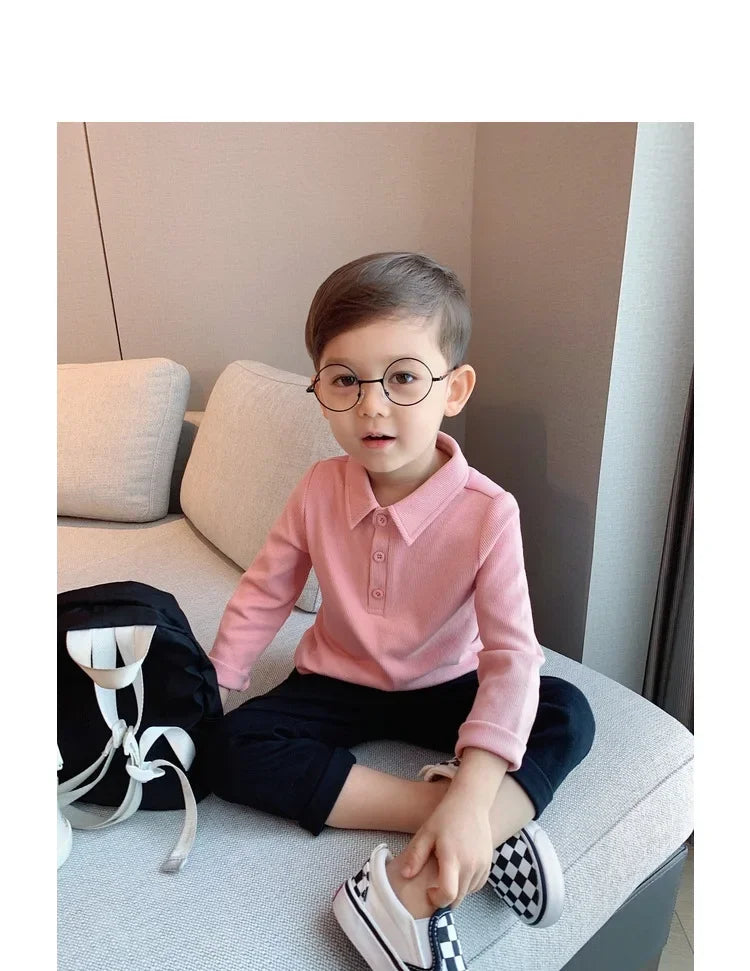 Boys Polo Shirts Long Sleeve Tops for Kids Solid Color Children T-shirt Cotton  Baby Tops Toddler Spring Autumn Outwear