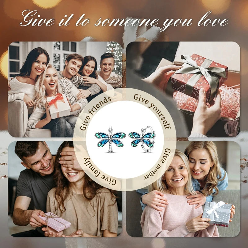 Original 100% 925 Sterling Silver Dragonfly Hoop Earrings For Women Exquisite Jewelry Gift