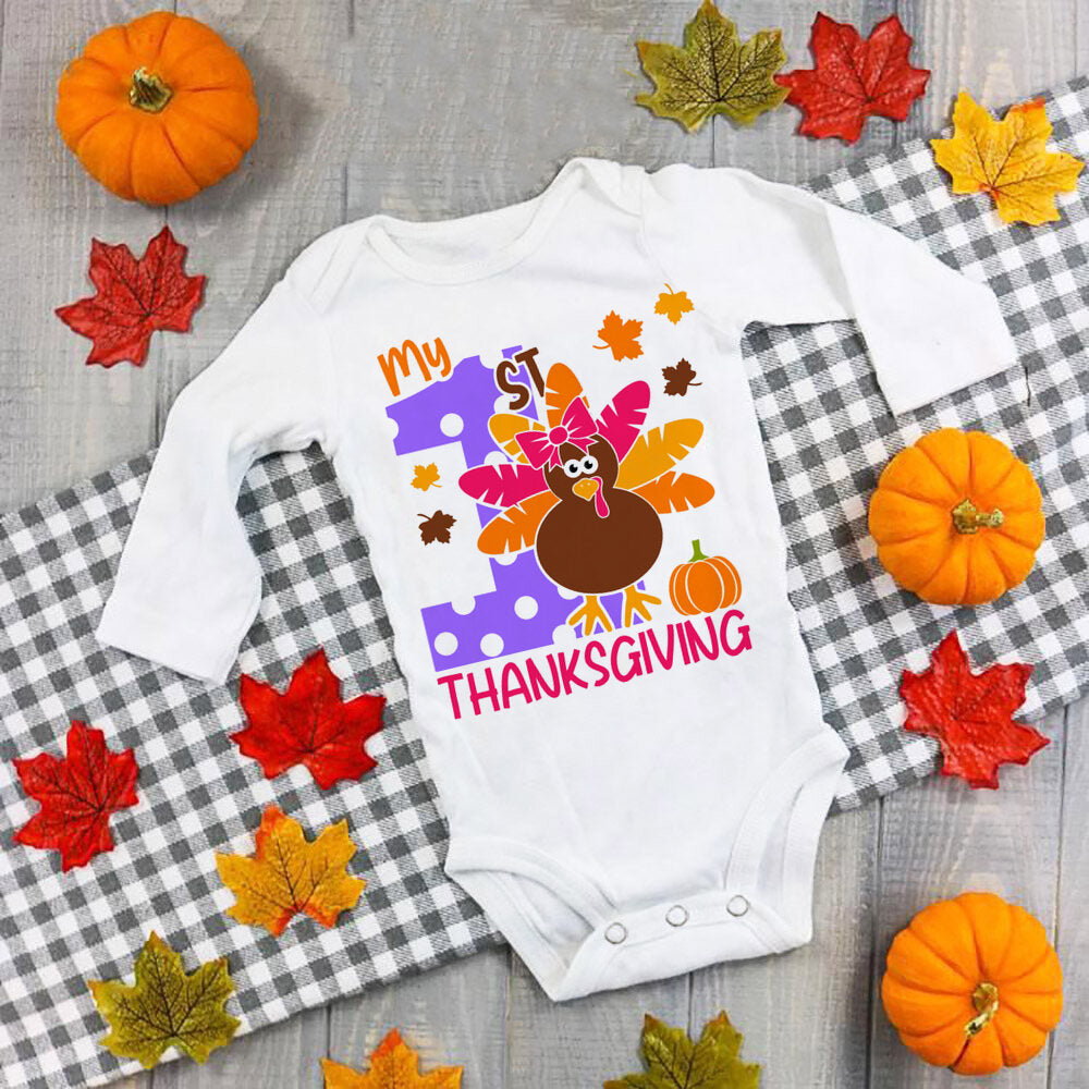 My First Thanksgiving Baby Bodysuit Infant Turkey Romper Girl Boy Cute Clothes Thanksgiving Baby Gift Fall Toddler Jumpsuit