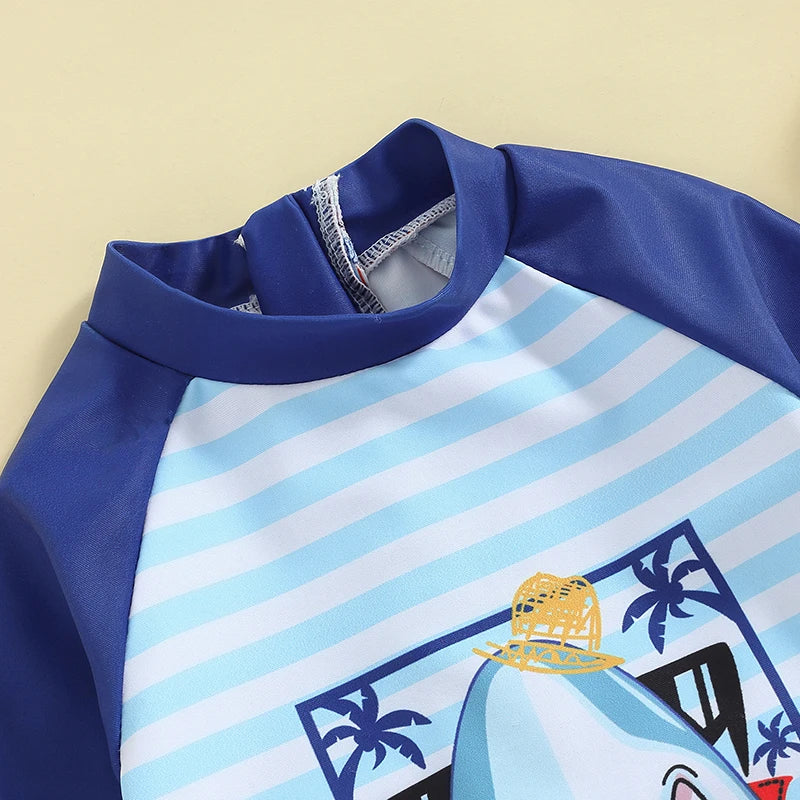 Children s Boys Summer Swimwear Cute Shark Print Short Sleeve Rash Guard Swimsuit Beachwear Bathing Suit for Kids