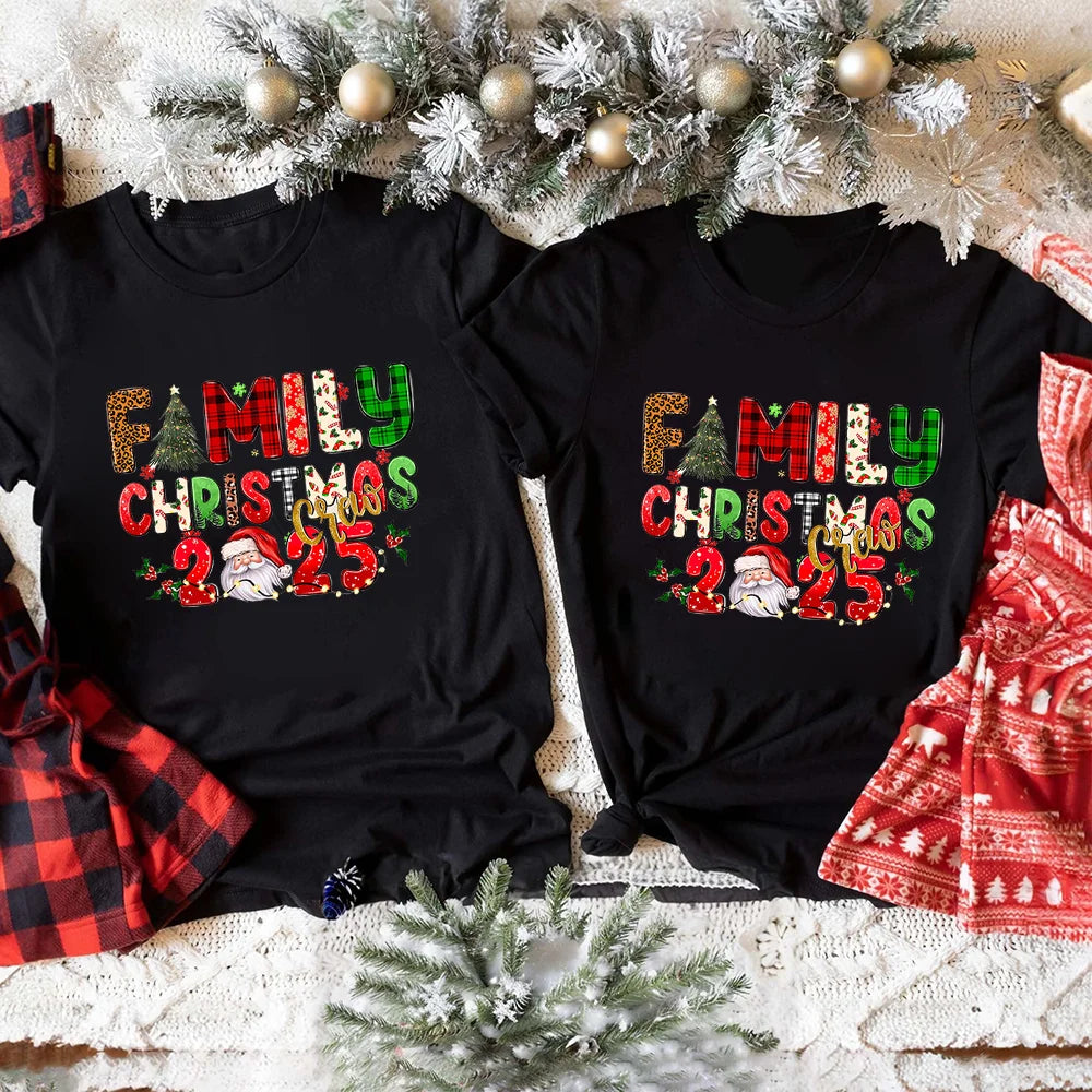 Family Christmas Crew 2025 Matching Shirt Christmas New Year Family Short Sleeve Tees Shirt Outfit Holiday Clothing Xmas Gift