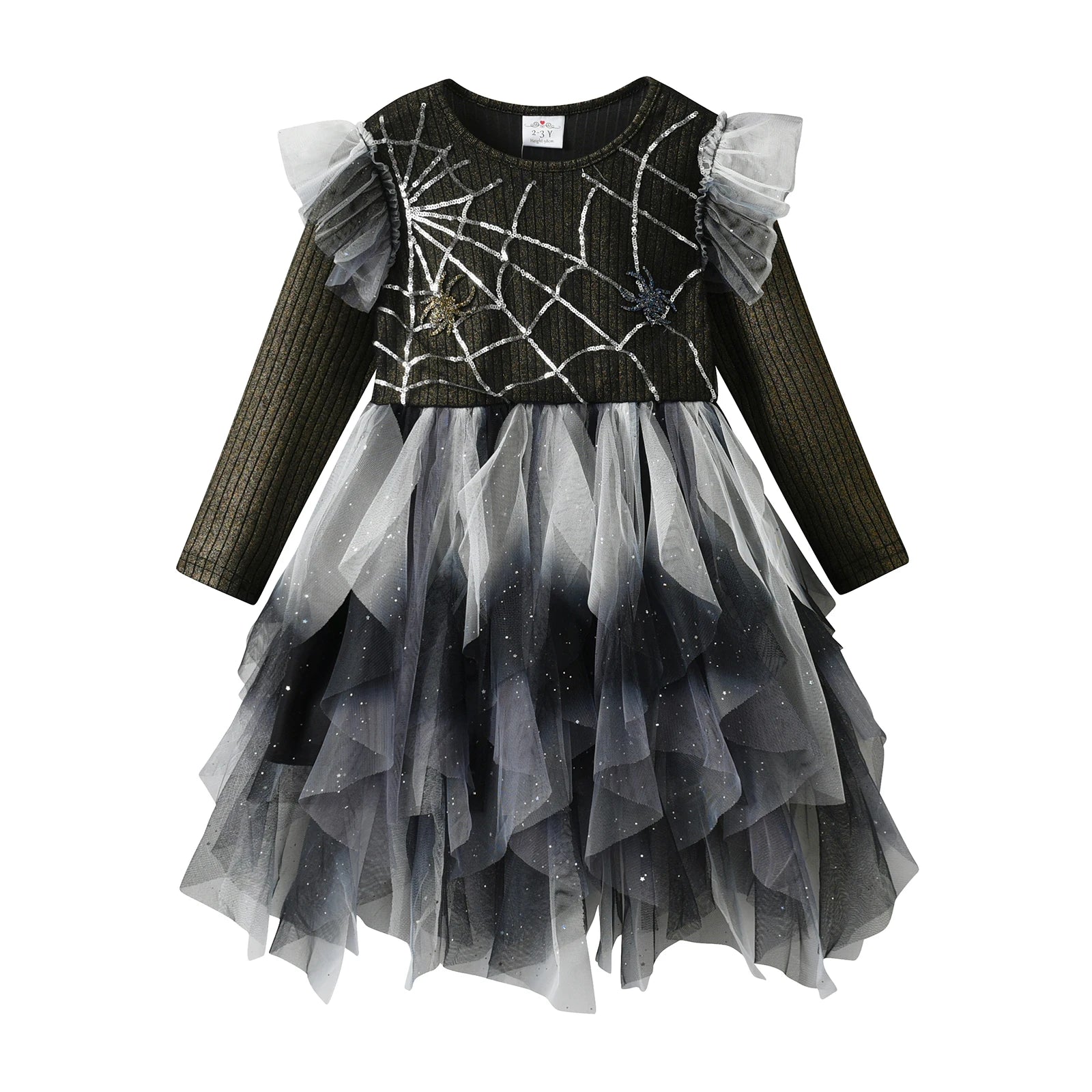 VIKITA Dress for Kids Girl Pumpkin Witches Bats Layered Mesh Tulle Princess Dress Children Cosplay Festival Halloween Costumes