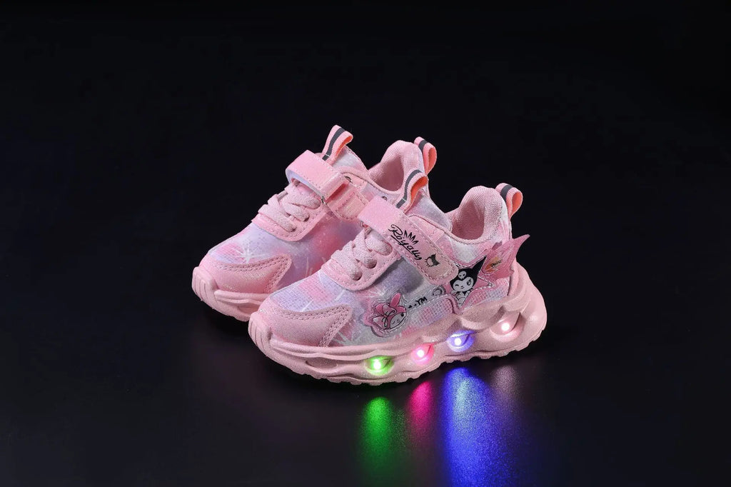 Kids'Casual Shoes Girls Led Light Cartoon PU Leather Spring Fashion Flat Bottom Anti-slip Soft Bottom Pink Purple Size 21-30