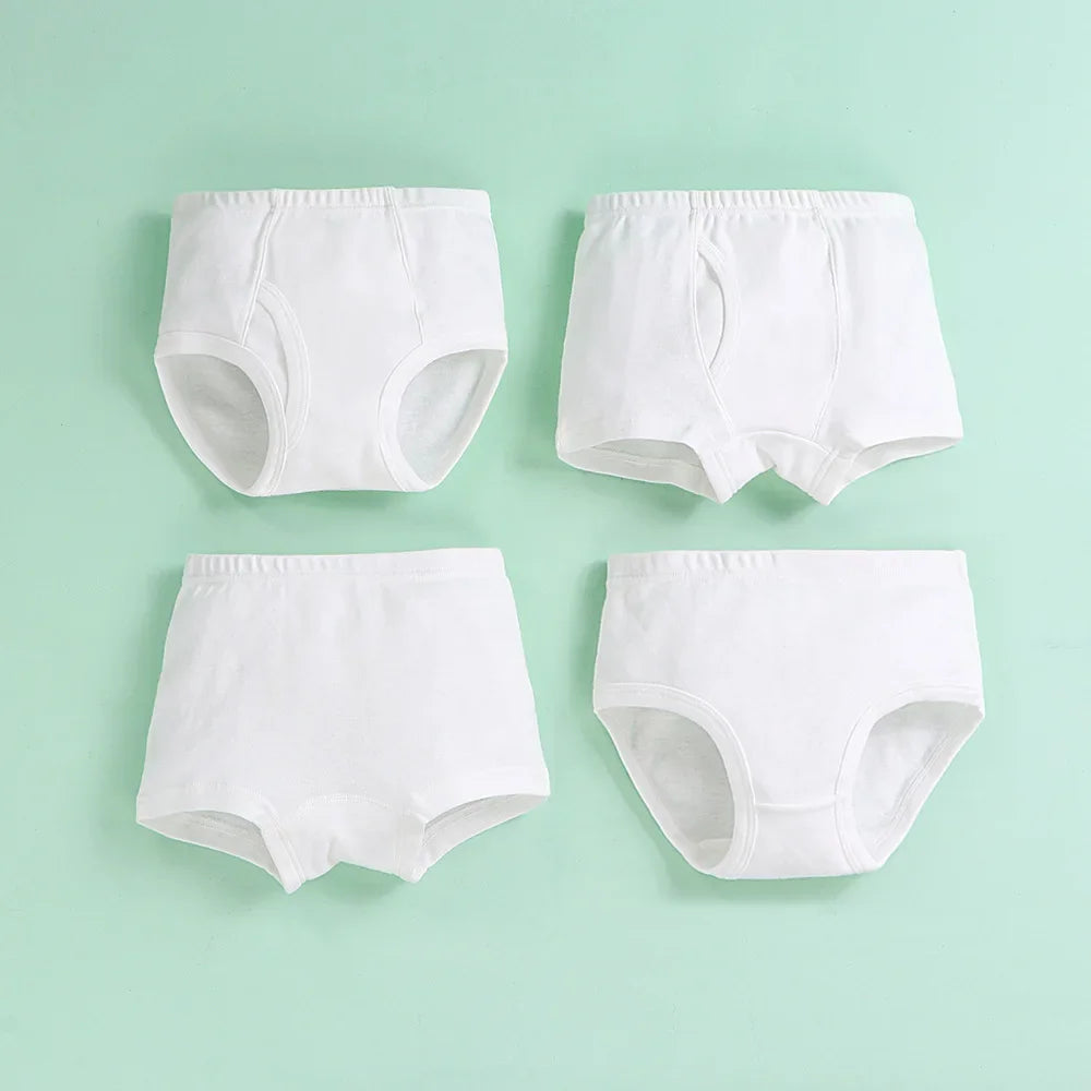 White Kids Underpant 100% Cotton Baby Girls Briefs 3 4 5 6 8 10 Years Little Boys Students Boxer Underwear Girls Panties