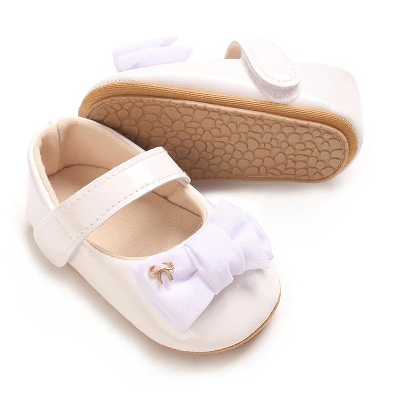 Infant Girls Bowknot Mary Jane Flats with Non-Slip Sole Cute Princess Dress Shoes for Newborns Adorable Crib Shoes