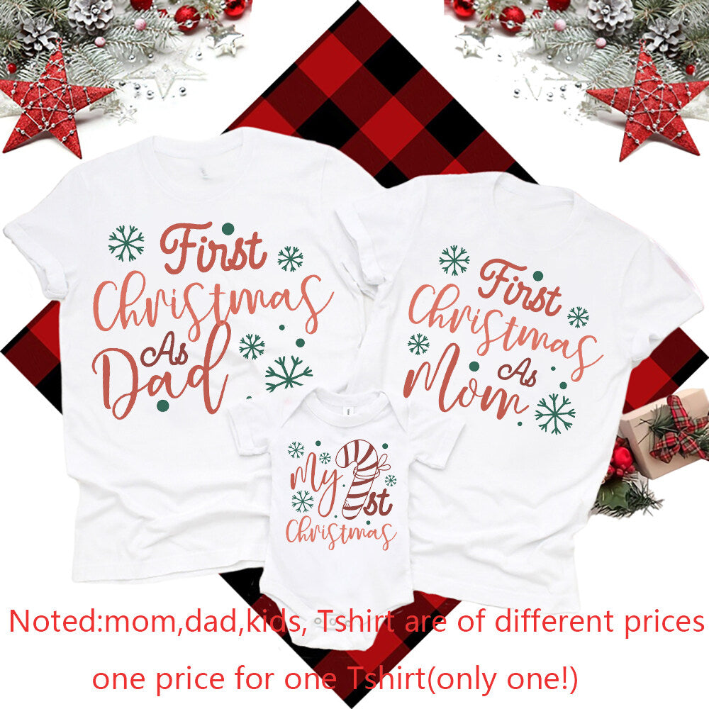 Family Xmas Matching Outfits 1St Christmas Print Dad Mom Shirt Baby Romper Family Clothes Christmas Party Family Gift Shirt