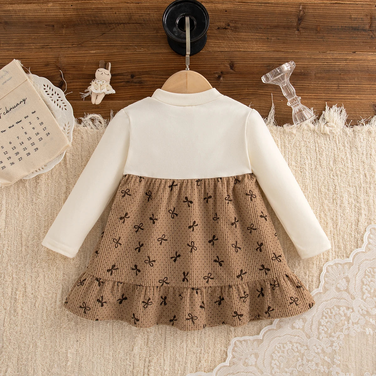 Spring And Autumn New Sweet Bow Baby Girl Dress, Cute Fake Two Piece Children'S Long Sleeve Clothes (9 Months -3 Years Old)