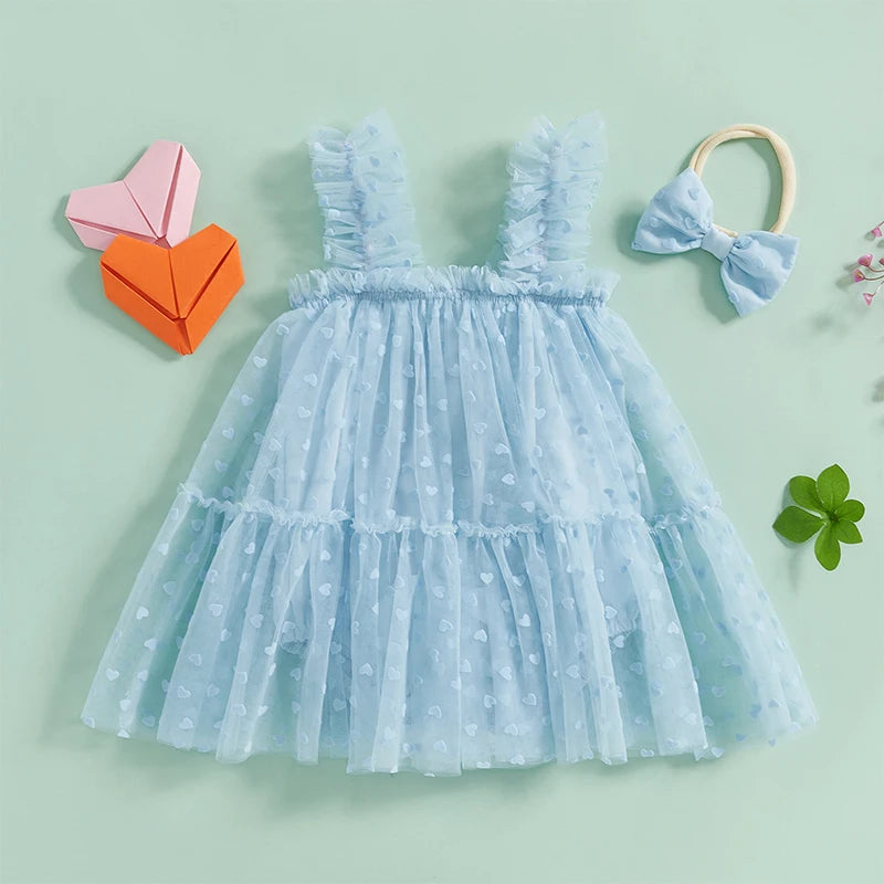 Toddler Girls Floral Print Ruffle Sleeve Romper Dress with Matching Headband Set for Summer Beach Outfit