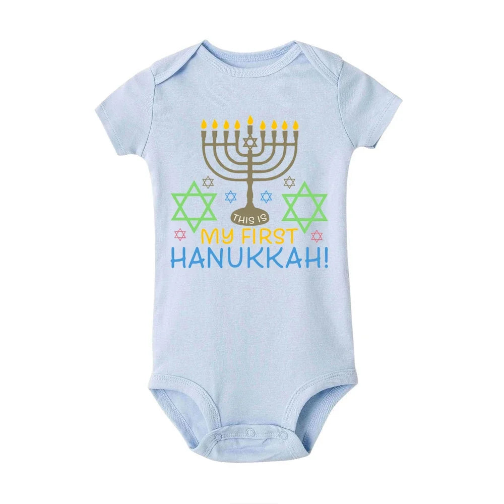 My First Hanukkah Print Baby Bodysuit Boys Girls Jewish Chanukah Short Sleeve Romper Infant Newborn Holiday Outfits Kids Clothes
