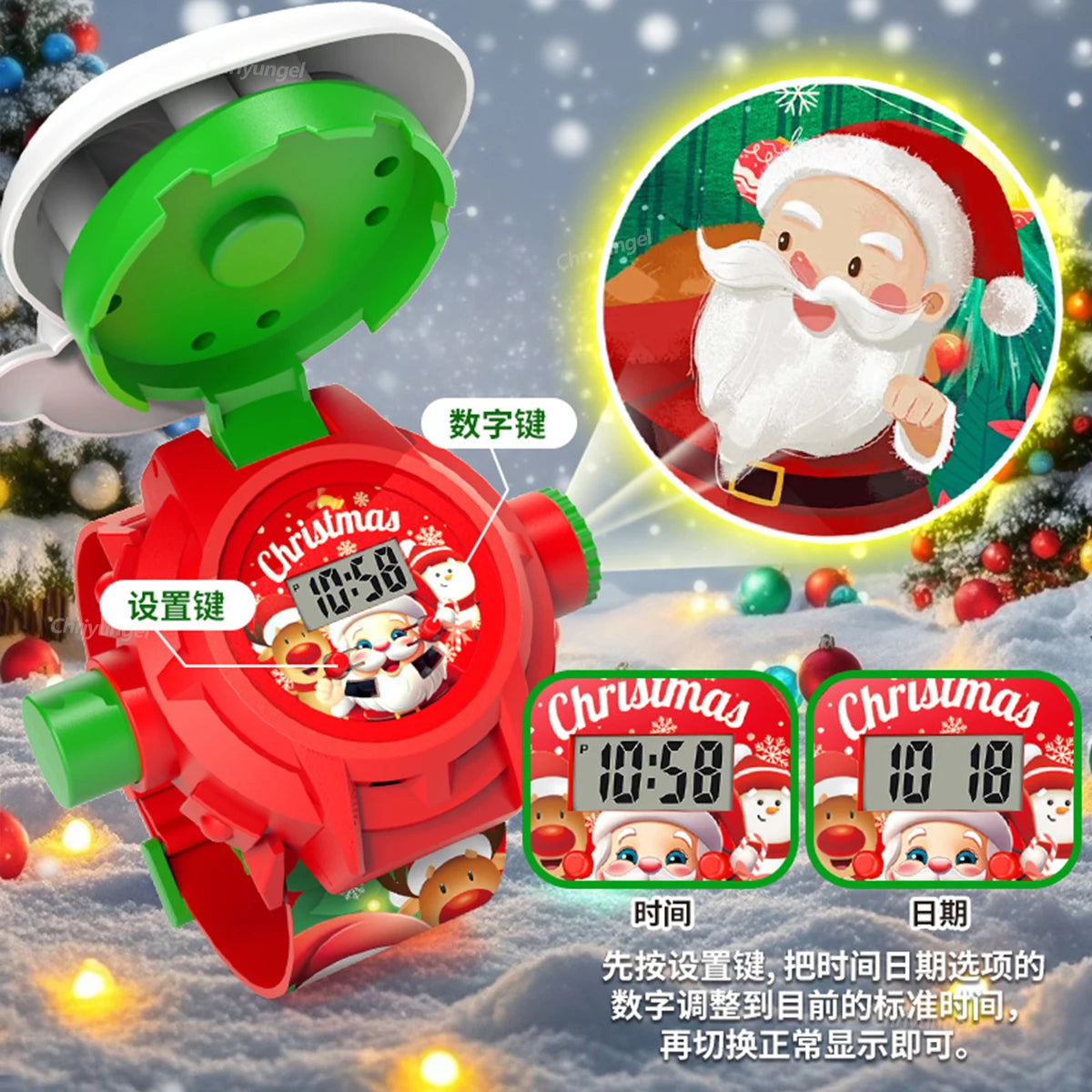 Cartoon Projection Watch for Kids Electronic Watch 24 Patterns Display Projector Montessori Education Toys Gift for Boys Girls