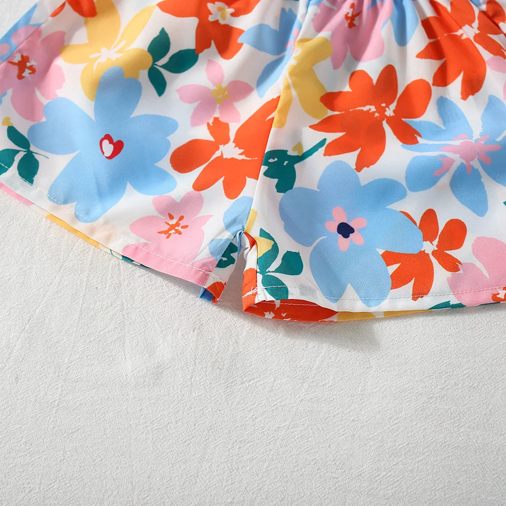 3 Months To 2 Years Old Summer New Beach Party Baby Girl Two-Piece Set, Colorful Floral Children'S Clothes