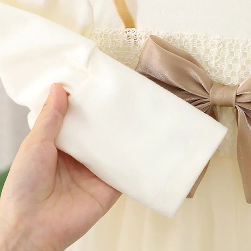 Autumn New Sweet Bow Baby Girl Dress, Princess Style Children'S Clothing Suitable For Babies Aged 9 Months To 3 Years Old