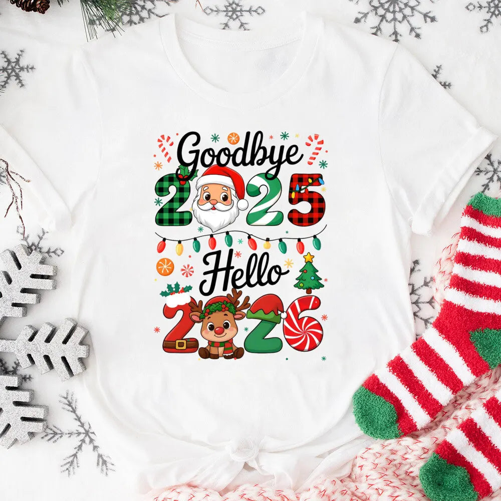 Goodbye 2025 Hello 2026 Christmas Matching Tshirt Father Mother Son Daughter Clothes Holiday Xmas Party Family T-shrits Outfits