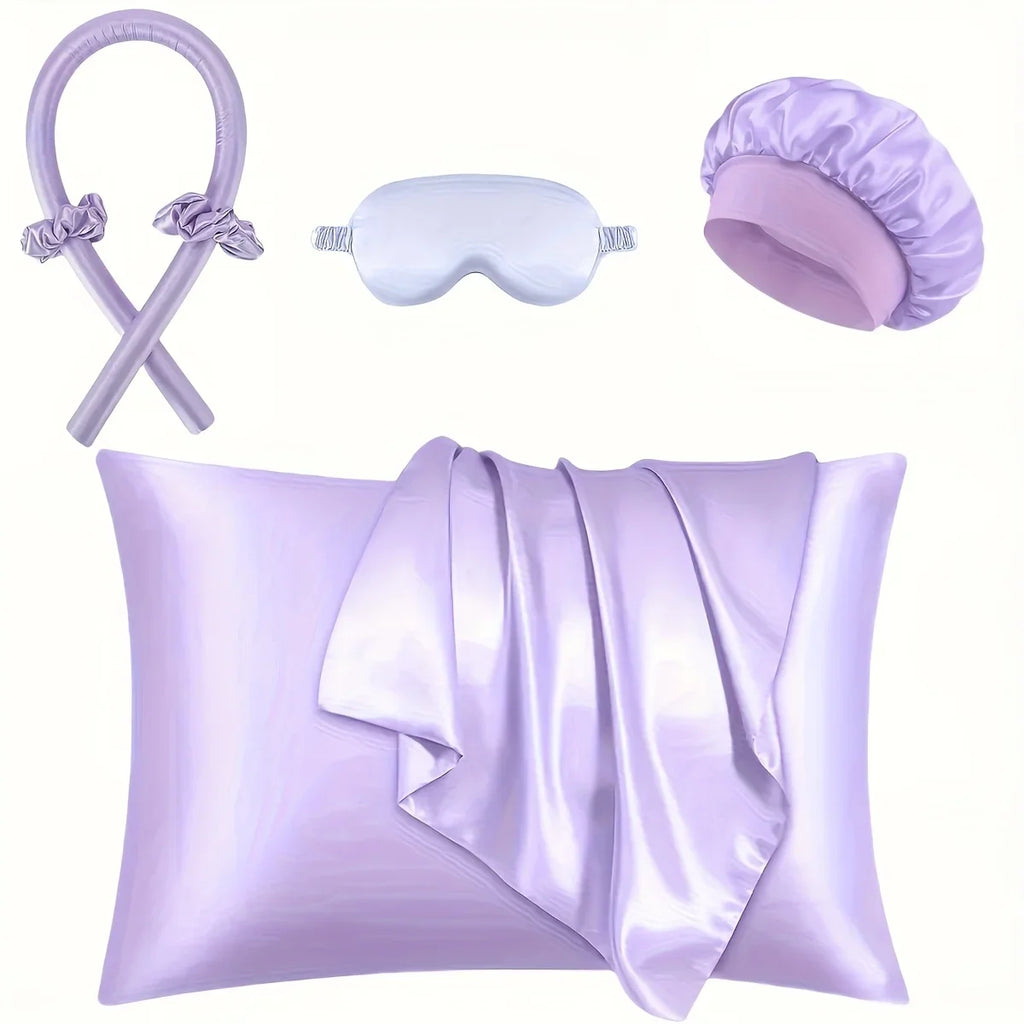 Styling Kit - Heatless Silk Curler with Sleeping Mask and Shower Cap for Women and Girls Beauty Kit for Travel and Home