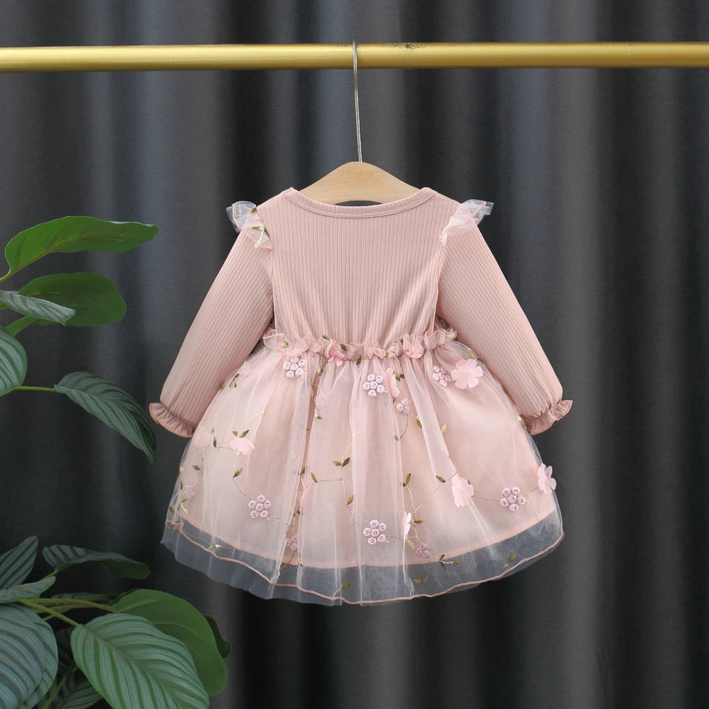 (3 Months -3 Years Old) Autumn And Winter New Pink Baby Girl Princess Dress, Sweet Bow Children'S Long Sleeved Clothes