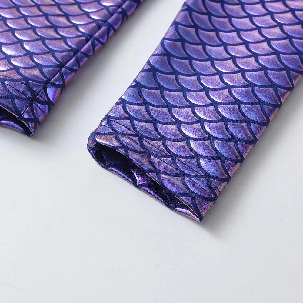 VIKITA Kids Mermaid Print Leggings Girls Performance Birthday Party Princess Trousers Kids Skinny Pencil Pants Kids Clothes 3-12