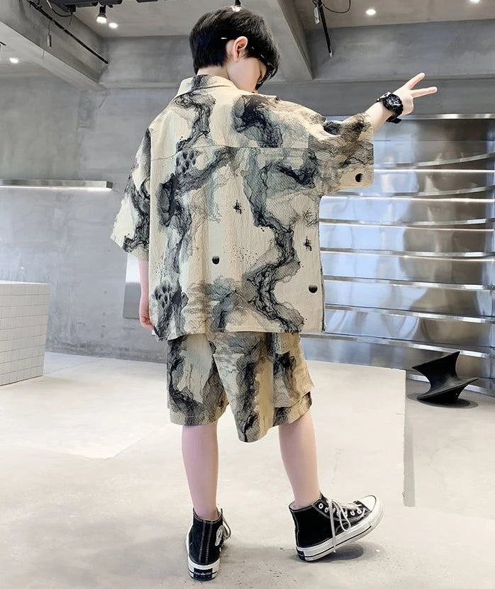 2025 Summer Boys Shirt Set Outfit | Casual Top & Bottom for 3-4 Years Old Kids | Size 7/8/10/14 Kids Clothing